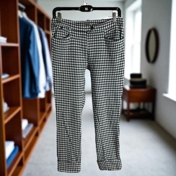 The Essential Crop Flare By Anthropologie Women's 2 Black & White Check Pants - Picture 2 of 11